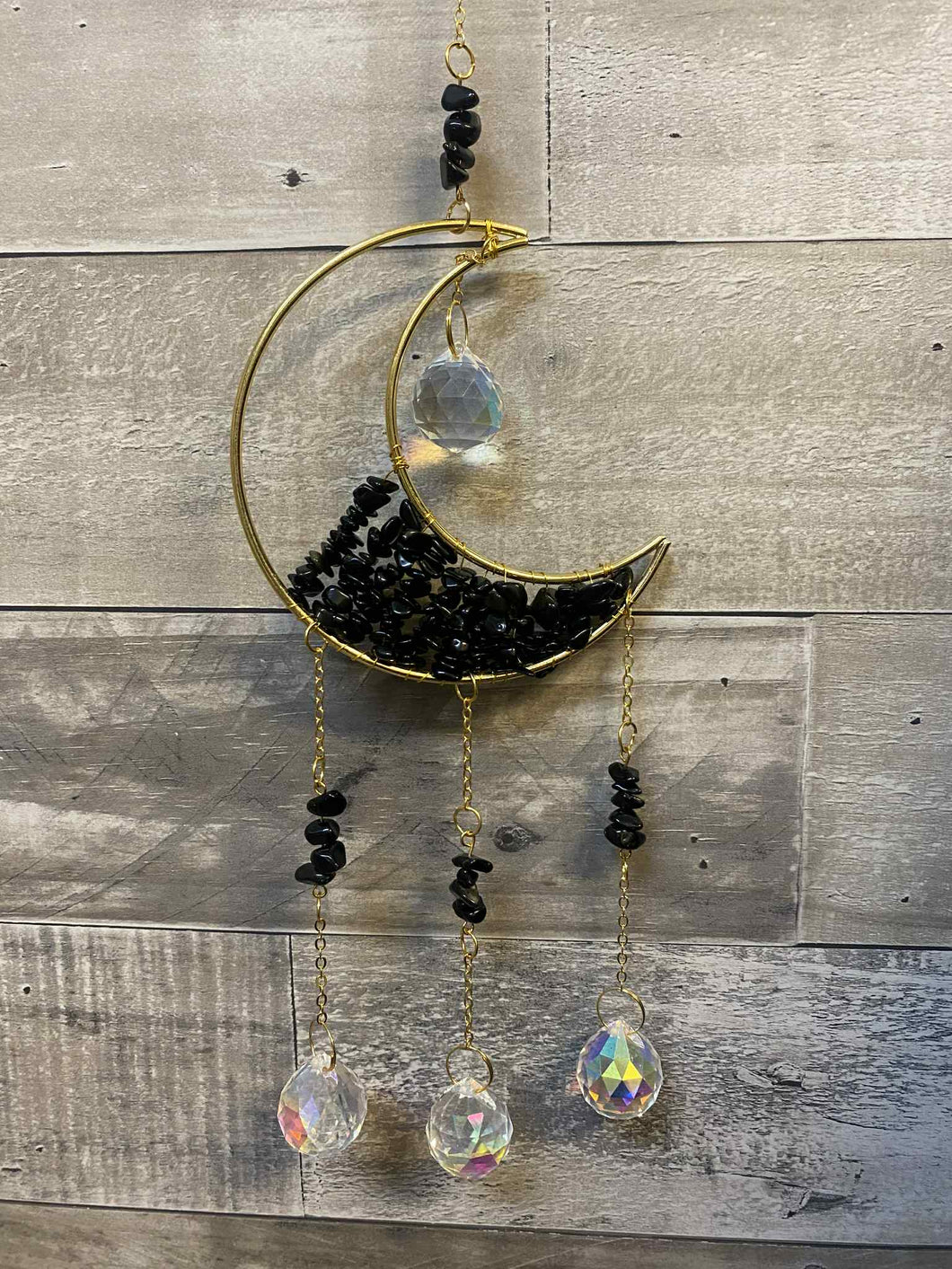Black Obsidian Crescent Moon Suncatcher