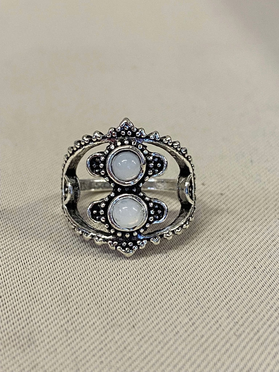 Two White Stud Gem Ring