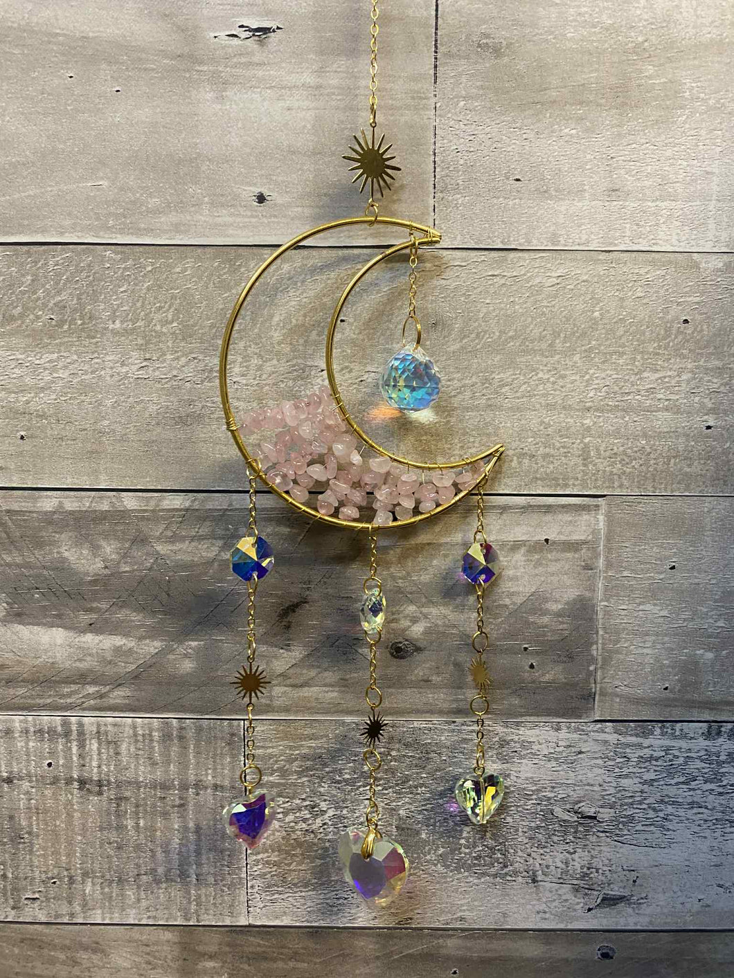 Rose Quartz Crescent Moon Suncatcher