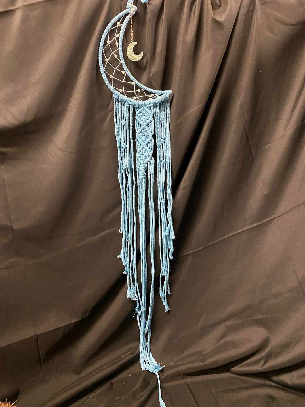 Blue Macramé Crescent Moon