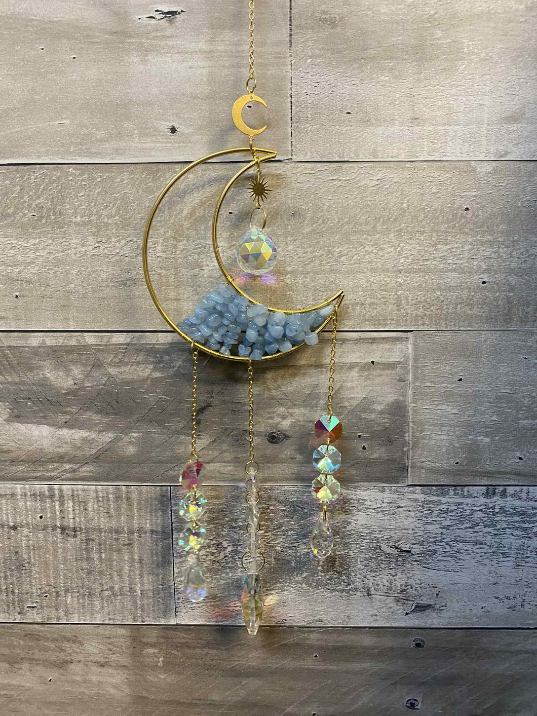 Aquamarine Crescent Moon Suncatcher