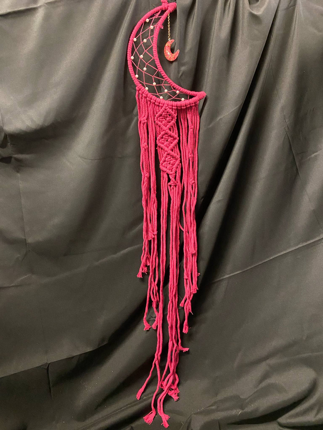 Hot Pink Macramé Crescent Moon